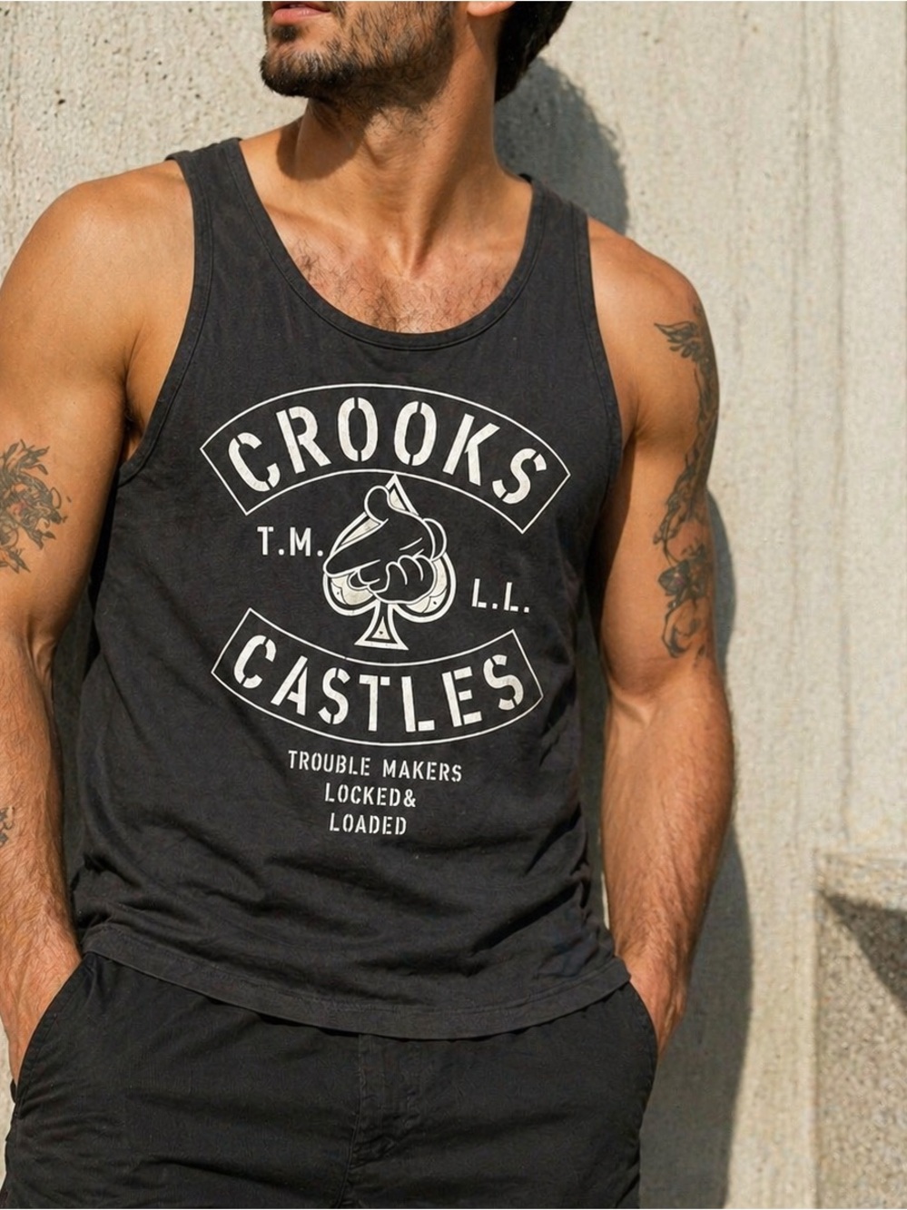Crooks & Castles Black Graphic Tank Top Men’s Streetwear Logo Tee Large